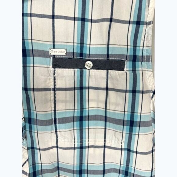 G By  Guess Mens Sleeveless Plaid Button-Up Shirt With Removable Hood XL - Picture 10 of 11